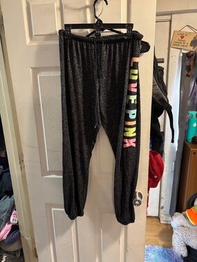 PINK Victoria's Secret Black Lounge Joggers with Multicolor Logo
